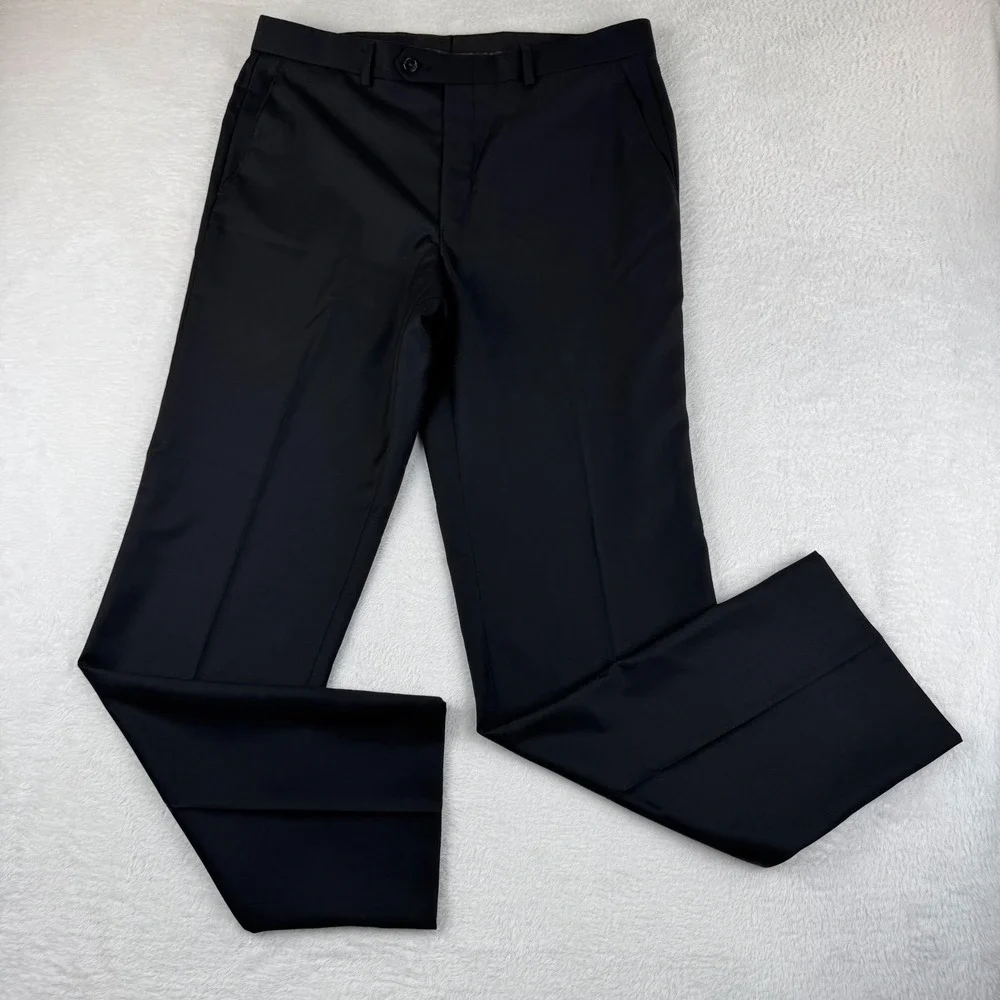 Lauren Ralph Lauren Dress Pants Mens 34x32 Black 100% Wool Natural Stretch Flat